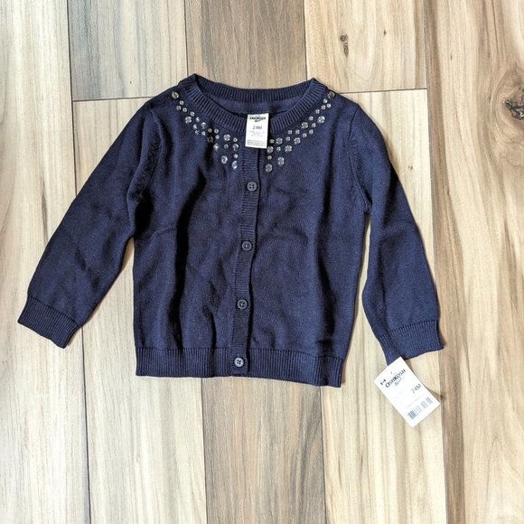 NWT Oshkosh B'gosh Girls Knit Sweater Navy Blue Cardigan with Studs L/S … - Picture 5 of 5